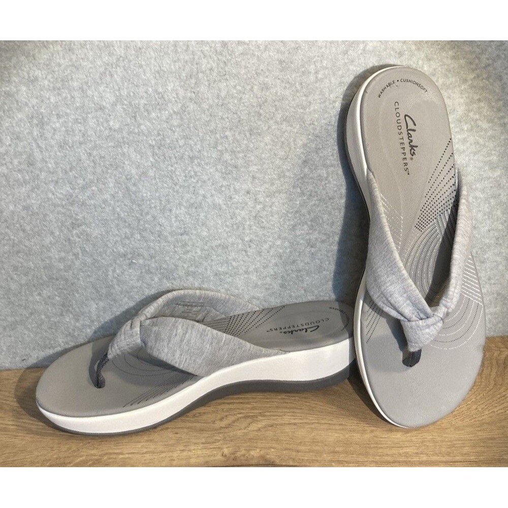 clarks cloud steppers sandals Sz 8 Flip Flop Arla Gilson Thong Gray Cotton